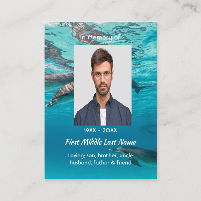 Memorial  Keepsake Dolphins Underwater Ocean Business Card (Front)