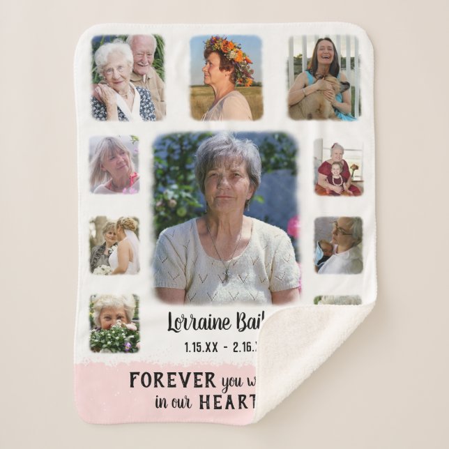 Memorial Keepsake Edge Fade Photo Collage Pink Sherpa Blanket (Front)
