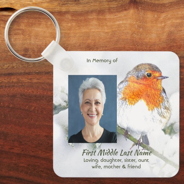 Memorial Keepsake English Robin Bird Key Ring (Front)