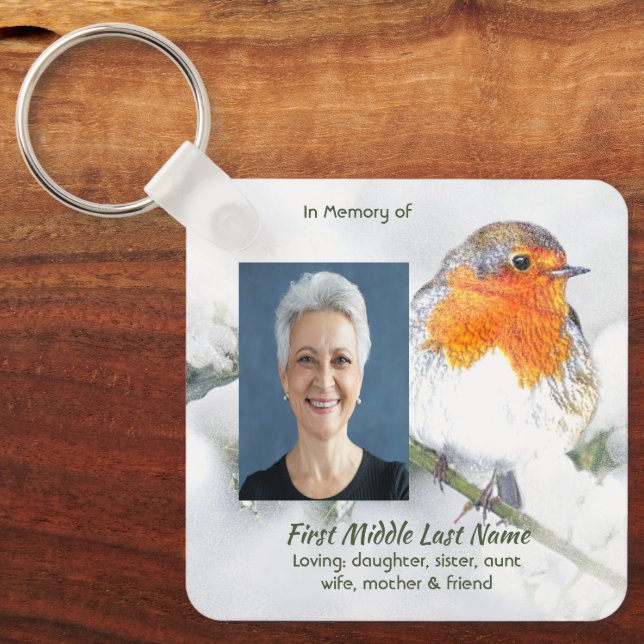 Memorial Keepsake English Robin Bird Key Ring (Front)