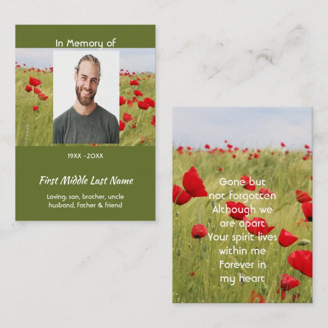 Memorial Keepsake Field of Red Poppy Calling Card (Front/Back)