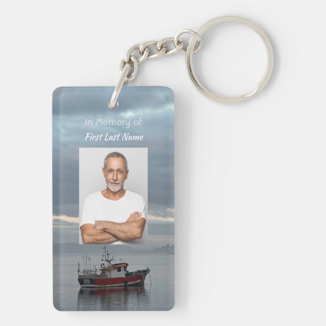 Memorial Keepsake  Fishing Boat Fisherman Key Ring (Back)