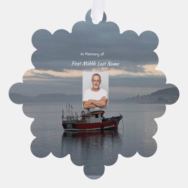 Memorial Keepsake  Fishing Boat Fisherman Tree Decoration Card (Front)