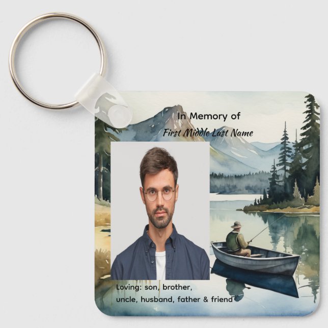 Memorial Keepsake Fishing Lake in Boat Key Ring (Front)