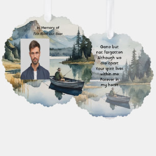 Memorial Keepsake Fishing Lake in Boat Tree Decoration Card