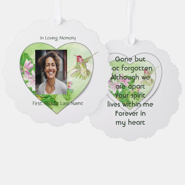 Memorial Keepsake Gift Remembrance Hummingbird Tree Decoration Card (Front/Back)