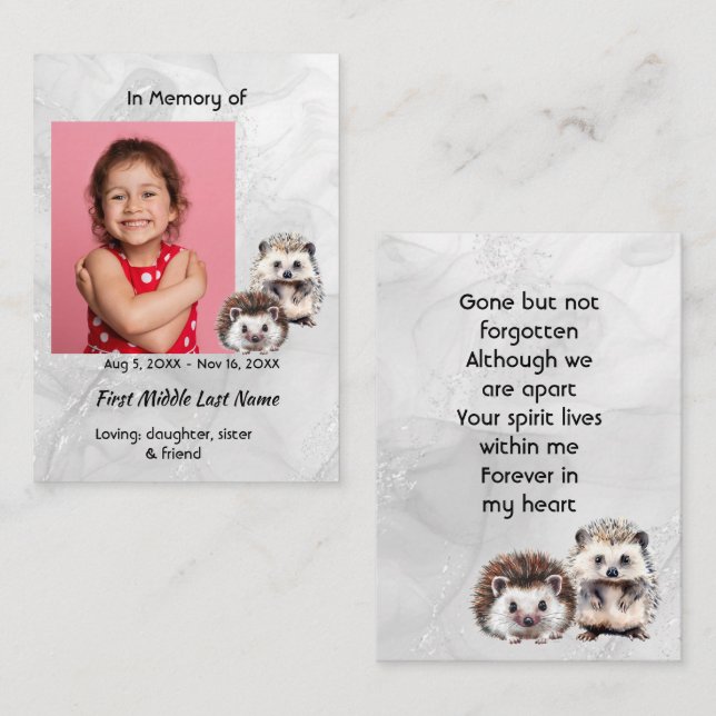 Memorial Keepsake Hedgehog Children   Business Card (Front/Back)