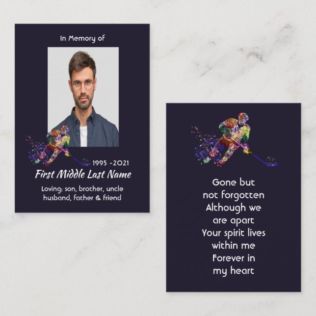 Memorial Keepsake Hockey Player Sport Business Card (Front/Back)