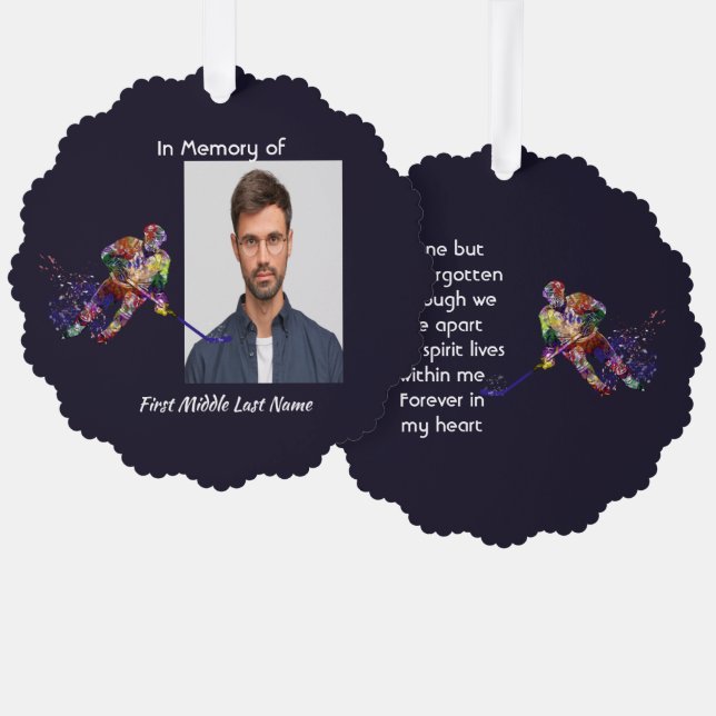 Memorial Keepsake Hockey Player Sport Tree Decoration Card (Front/Back)