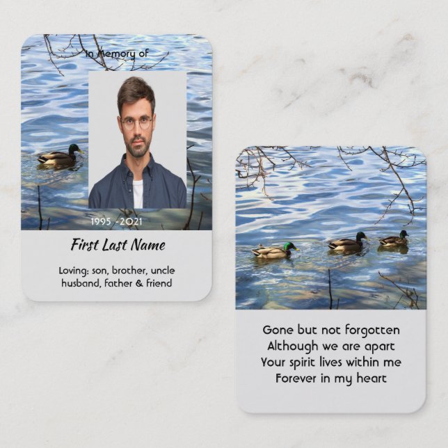 Memorial Keepsake Lake Ducks Birds Business Card (Front/Back)