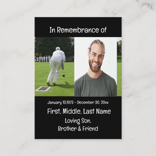 Memorial Keepsake Lawn Bowling Business Card (Front)