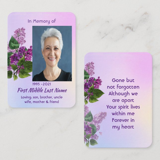 Memorial Keepsake Lilac Garden Flower  Business Card (Front/Back)