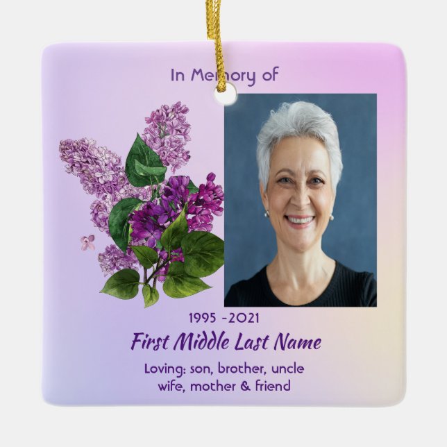 Memorial Keepsake Lilac Garden Flower  Ceramic Ornament (Front)