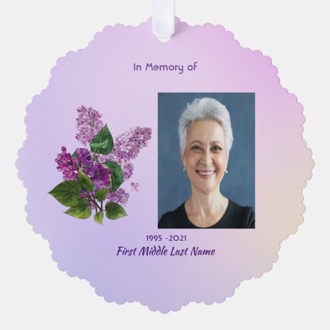 Memorial Keepsake Lilac Garden Flower  Tree Decoration Card (Front)