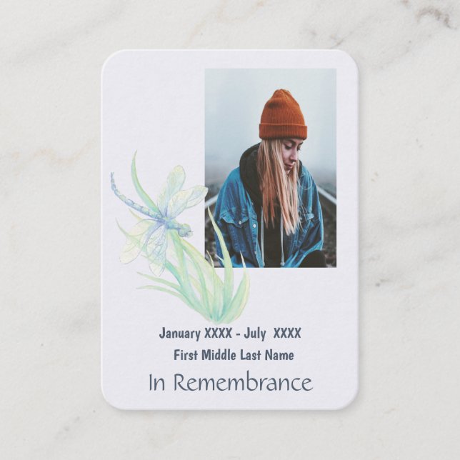 Memorial Keepsake Memorial Dragonfly  Business Card (Front)