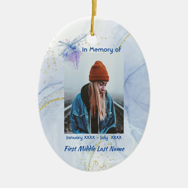  Memorial Keepsake Memorial Dragonfly Ceramic Ornament (Front)