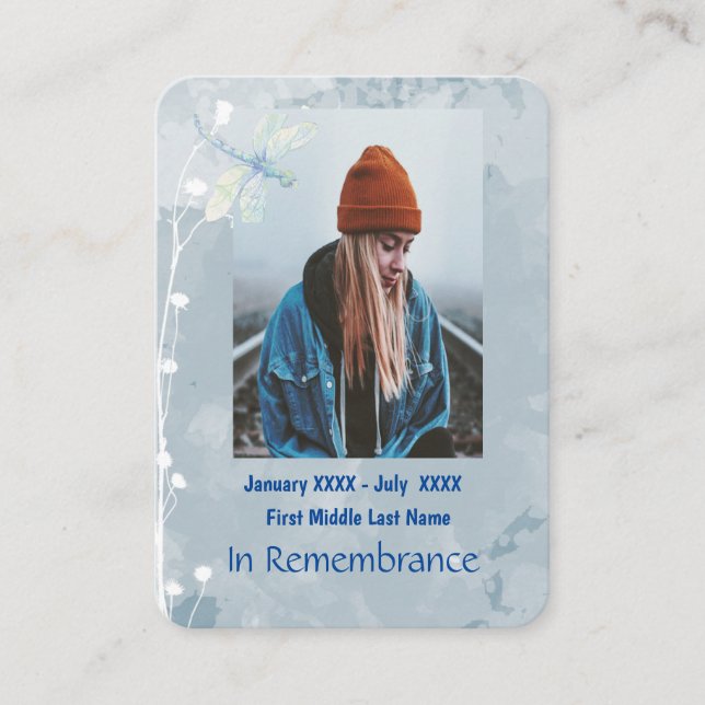 Memorial Keepsake Memorial Dragonfly  Flower  Business Card (Front)