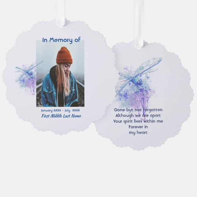  Memorial Keepsake Memorial Dragonfly  Tree Decoration Card (Front/Back)