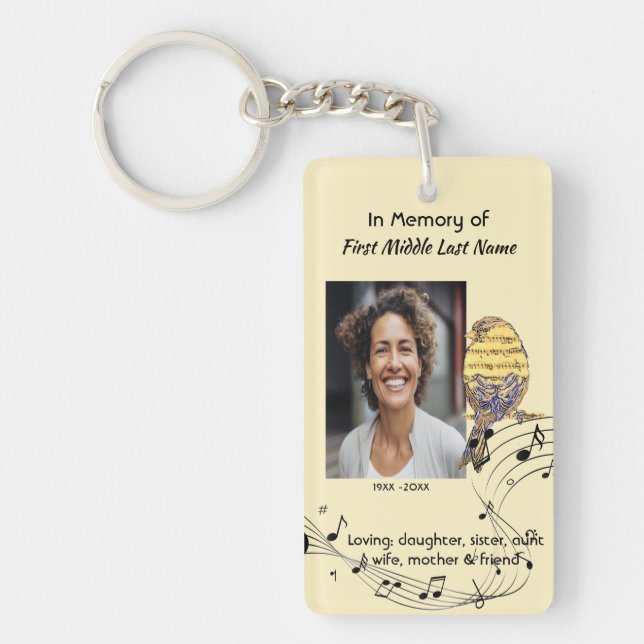  Memorial Keepsake Music Bird Key Ring (Front)