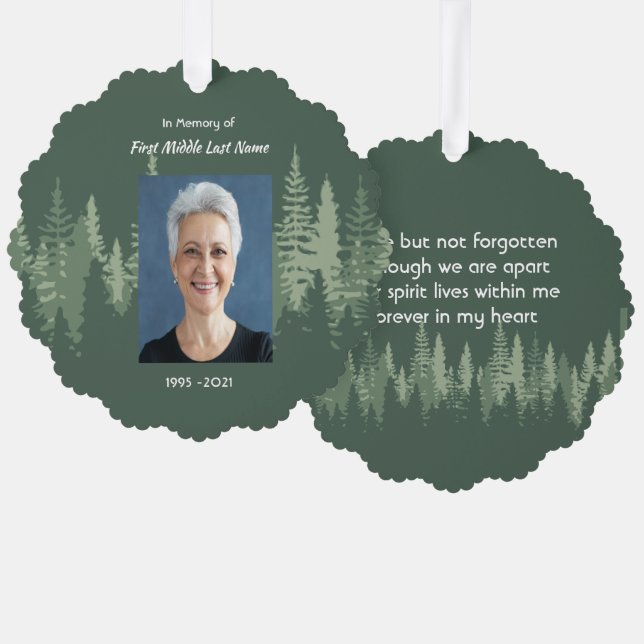 Memorial Keepsake Photo Wilderness Forest Trees Tree Decoration Card (Front/Back)