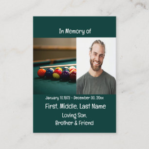 Memorial Keepsake Pool Game Business Card