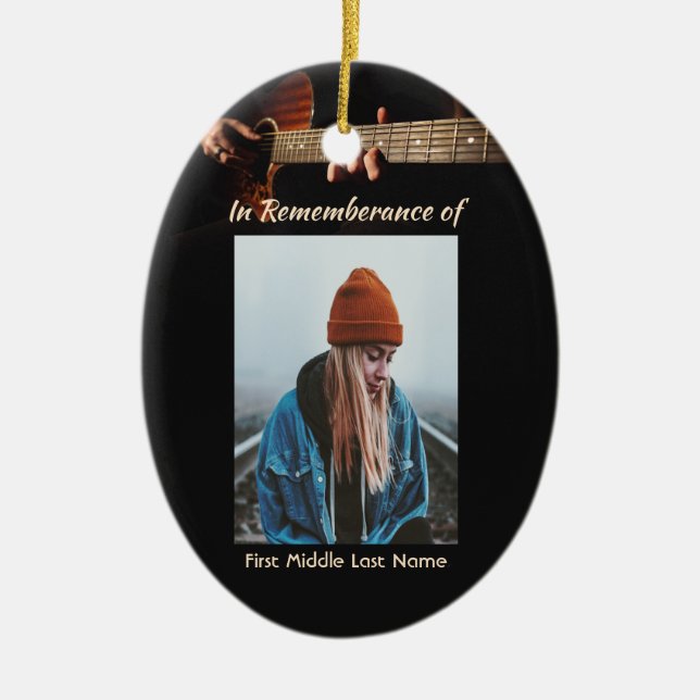 Memorial Keepsake Remembrance Music Guitar  Ceramic Ornament (Front)