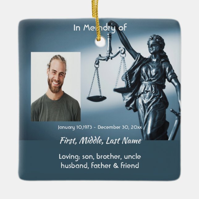 Memorial Keepsake Scales Justice Law Ceramic Ornament (Front)