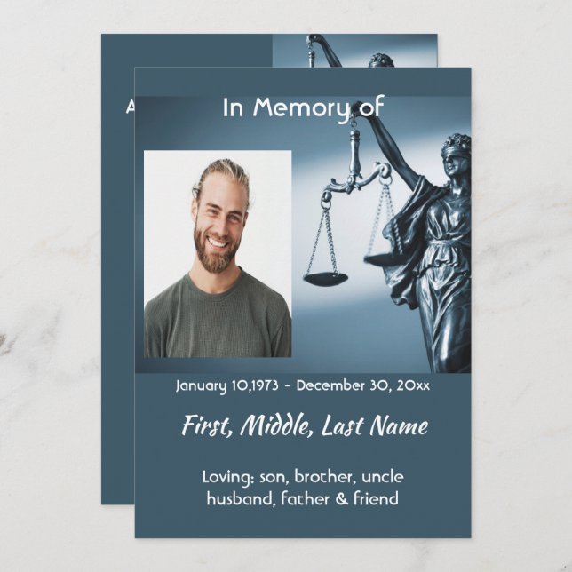  Memorial Keepsake Scales Justice Law Invitation (Front/Back)