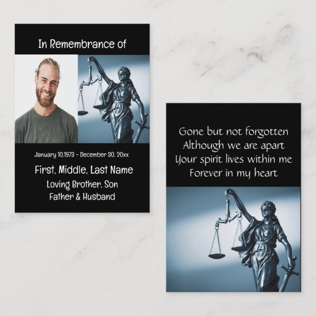 Memorial Keepsake Scales of Justice Law Business Card (Front/Back)