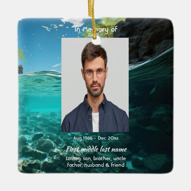 Memorial Keepsake Service Deep Sea Diving Diver Ceramic Ornament (Front)