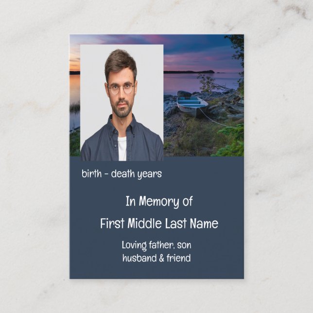 Memorial Keepsake Sunset Ocean Boat  Business Card (Front)