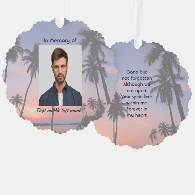 Memorial Keepsake Tropical Beach Tree Decoration Card (Front/Back)