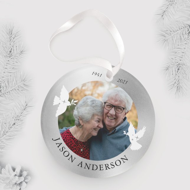 Memorial Keepsake White Dove Faux Silver Ornament (Creator Uploaded)