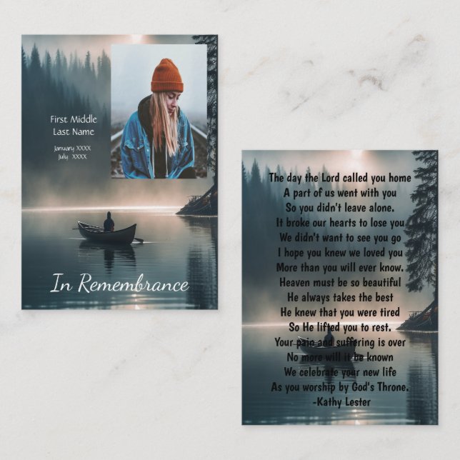 Memorial Keepsake Wilderness Lake Canoe Business Card (Front/Back)