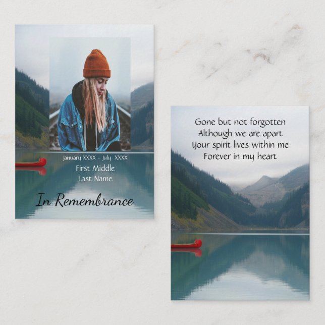 Memorial Keepsake Wilderness Lake Canoe Business Card (Front/Back)