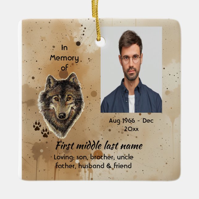 Memorial Keepsake Wolf Wolves Animal Ceramic Ornament (Front)