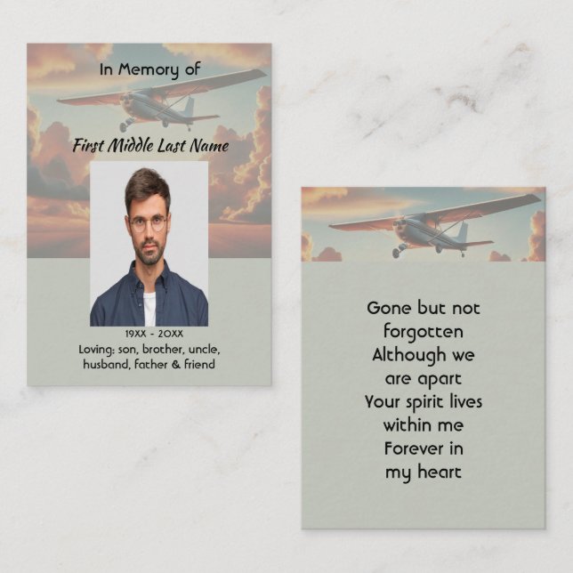  Memorial Keepsakes Pilot Airplane Sunset Business Card (Front/Back)