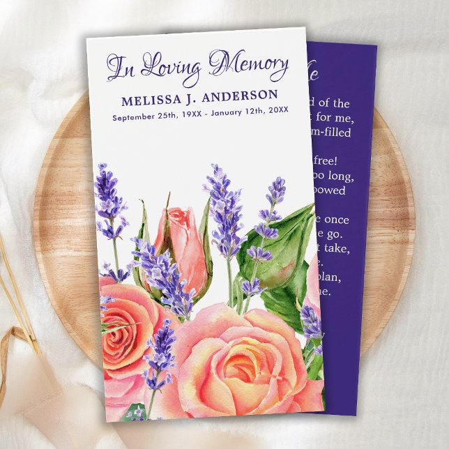 Memorial Lavender Peach Roses Funeral Prayer Card (Creator Uploaded)
