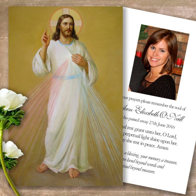 Memorial Loss Divine Mercy Prayer Sympathy Cards (catholic, religious, celebration of life, in loving memory of, prayer cards for bereavement)