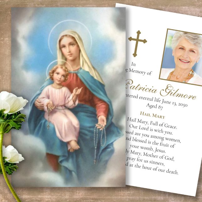 Memorial Loss Holy Rosary Prayer Sympathy Cards (catholic, religious, celebration of life, in loving memory of, prayer cards for bereavement)