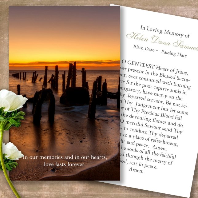 Memorial Loss Sunset Funeral Prayer Sympathy Cards (sunset, sunrise, beach, celebration of life, in loving memory of, prayer cards for bereavement)