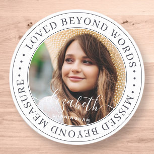 Memorial Loved Beyond Words Elegant Chic Photo Classic Round Sticker