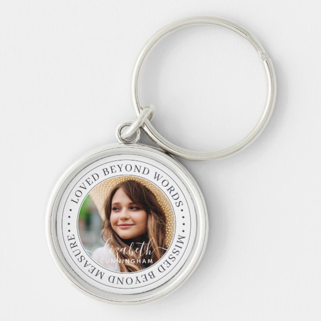 Memorial Loved Beyond Words Elegant Chic Photo Key Ring (Front)