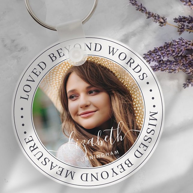 Memorial Loved Beyond Words Elegant Chic Photo Key Ring (Creator Uploaded)