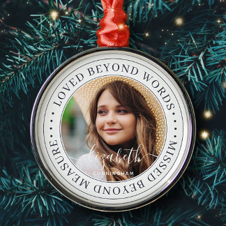 Memorial Loved Beyond Words Elegant Chic Photo Metal Ornament