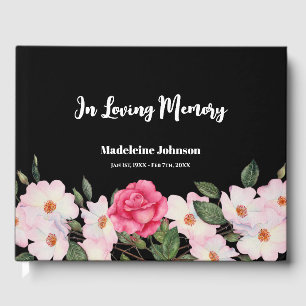 Memorial Loved One Watercolor Pink White Roses Guest Book