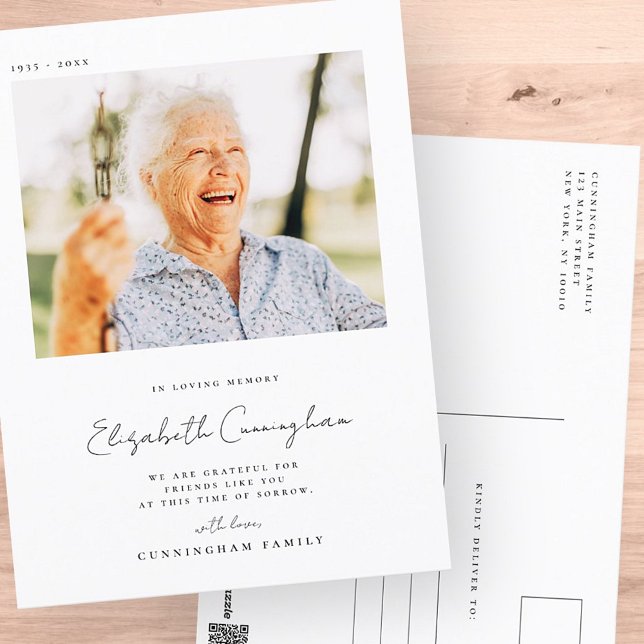 Memorial Loving Memory Elegant Simple Modern Photo Postcard (Creator Uploaded)