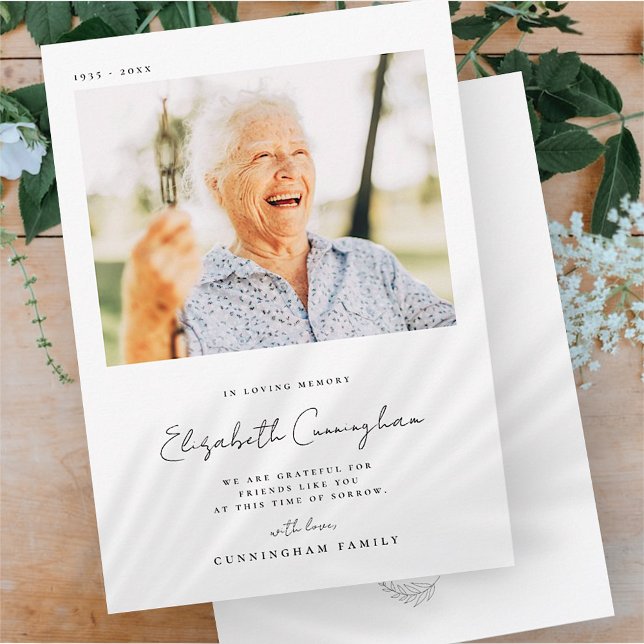 Memorial Loving Memory Elegant Simple Modern Photo Thank You Card (Creator Uploaded)