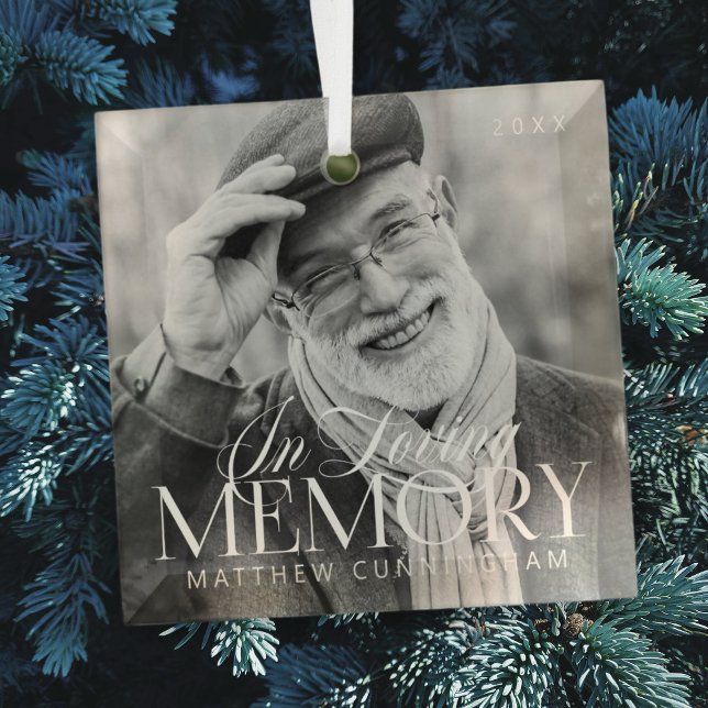 Memorial Loving Memory Simple Modern Photo Glass Tree Decoration (Creator Uploaded)
