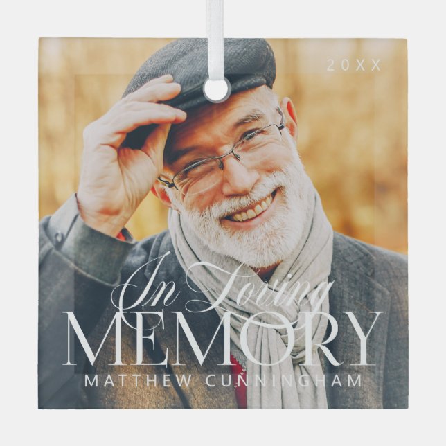 Memorial Loving Memory Simple Modern Photo Glass Tree Decoration (Front)